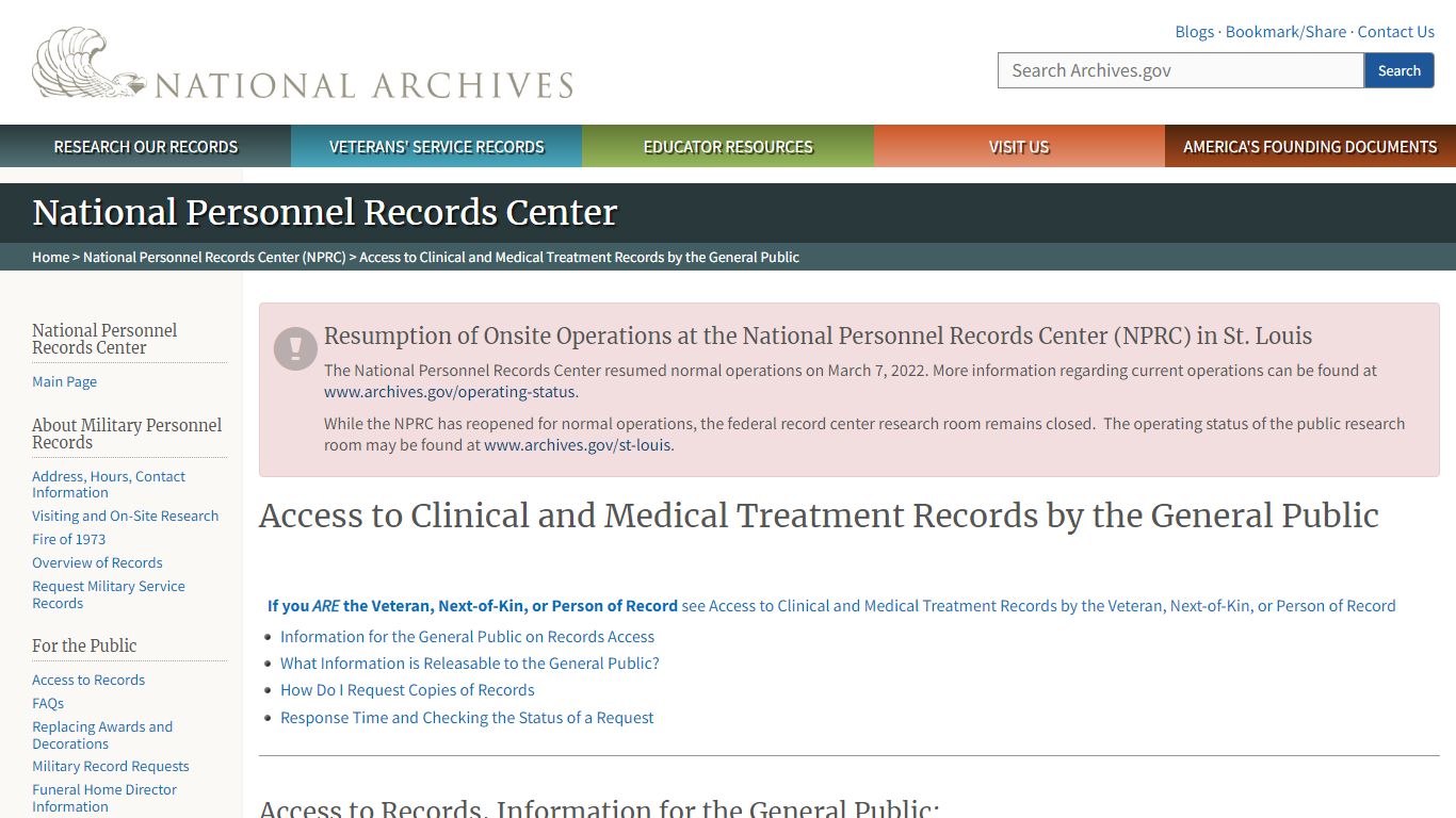 Access to Clinical and Medical Treatment Records by the General Public ...