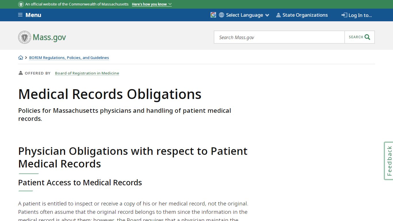 Medical Records Obligations | Mass.gov